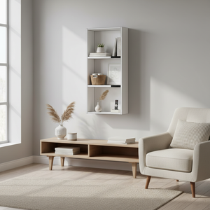 Mensola da parete Sunique 33x15x85cm, scaffale portaoggetti regolabile a tre livelli, design minimalista per soggiorno, stile Shaker bianco - Product Image 3