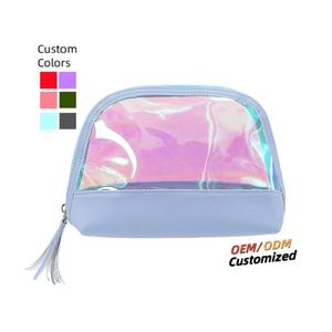 Sac cosmétique avec fermeture éclair logo personnalisé PU cuir Laser hologramme demoiselle d'honneur cadeau PVC TPU pochette de maquillage sac cosmétique - Product Image 3