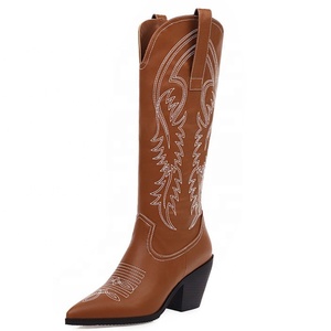 Big Size 47 Women Long Dress Boots Fancy Knee High Knight on Boots Ladies <b>Pointed</b> <b>Toe</b> Square Hoof Heel Boots Shoes - Product Image 1