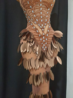 Robe de sirène luxueuse en bronze avec feuilles 3D, ornée de strass, costume de drag queen, robe de scène exotique pour diva