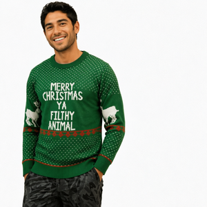 <b>Men's</b> Green <b>Christmas</b> Sweater Crew Neck Pullover Merry <b>Christmas</b> Ya Filthy Animal Letter Knit <b>Jumper</b> - Product Image 1