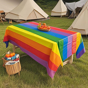 <span class=keywords><strong>Mantel</strong></span> versátil con rayas arcoíris, <span class=keywords><strong>mantel</strong></span> desechable, grueso, envuelto individualmente, plástico duradero, decoración festiva para todas las estaciones - Product Image 1
