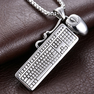 yunnique <b>Keyboard</b> And Mouse Pendant Necklace Stainless Steel Men's Hip Hop Retro Geometric Design Gift Jewelry - Product Image 5
