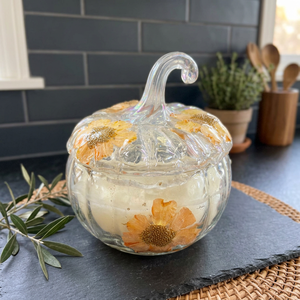 Pot à bonbons en verre transparent en forme de citrouille avec couvercle, récipient de rangement alimentaire décoratif floral pour la maison, la cuisine et la décoration d'Halloween - Product Image 2
