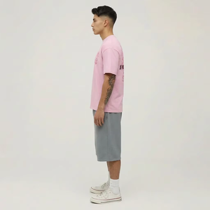 Camiseta Rosa Minimalista Personalizada de Algodón 100% de Alto Gramaje para Hombre, Estilo Urbano Japonés con Gráfico de Dragón, Ajuste Holgado, Tallas Grandes - Product Image 3