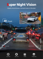 Caméra embarquée Carlover 4K GPS WIFI ADAS AI à double objectif avant/arrière avec vision nocturne, étanche, moniteur de stationnement et enregistreur vidéo de voiture