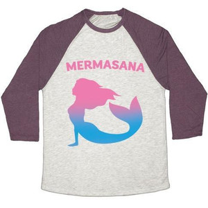 Mermasana Parody White Print Unisex Tri-Blend <b>Baseball</b> <b>Tee</b> - Product Image 1