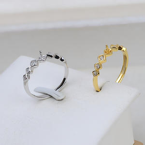 Bagues ajustables en argent S925, tailles 5-8, avec perle et incrustation ovale, accessoires de bricolage, plaqué or 18 carats, bague semi-finie à ouverture 1614 - Product Image 1