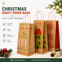 Sacs à vin en papier kraft de Noël en gros avec poignées, emballage cadeau personnalisé pour les fêtes