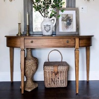 Console d'entrée vintage en bois massif français, table de hall semi-circulaire de style médiéval, table décorative ultra-étroite de style américain