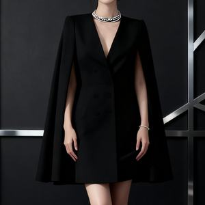 Vestidos de Traje de Color Sólido con Capa Cruzada para Mujer, a la Moda - Product Image 3