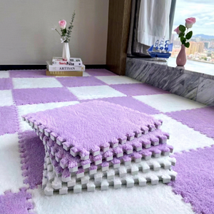 Plush Carpet <b>Interlocking</b> <b>Floor</b> <b>Mats</b> Faux Fur Thick Puzzle Tiles for Bedroom Living Room Non-slip Soft - Product Image 1