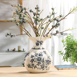 Jarrón de Estilo Europeo para Flores Artificiales, Jarrón de Porcelana y Cerámica Azul y Blanco, Jarrón de Flores Creativo Hecho a Mano para Decoración del Hogar - Product Image 1
