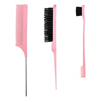 Ensemble de 3 peignes à cheveux en plastique avec queue pointue, brosse à sourcils double tête et outil de boucle pour tresses pour le coiffage