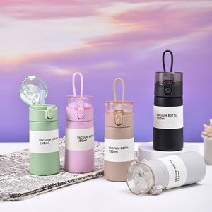 Silicone Handle Portable 150Ml 250Ml With Straw Strap Double Wall Stainless Steel <b>Flask</b> Thermal Insulated Drinking <b>Bottles</b> - Product Image 6