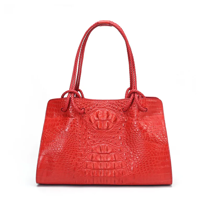 Bolsa de mão feminina em couro de crocodilo, bolsa feminina de luxo feita em couro legítimo de crocodilo