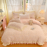 Parure de lit en velours de lait polyester, motif floral coréen évidé et sculpté, 4 pièces, housse de couette d'hiver en polyester