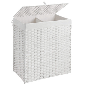 Organizador de Ropa Plegable Rectangular de Mimbre con Forro de Lona Plástica para Lavandería, Tipo Vertical de un Solo Nivel - Product Image 4