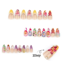 Vente en gros usine – 24 faux ongles courts brillants en amande, haute qualité, faible MOQ, styles variés, personnalisation disponible