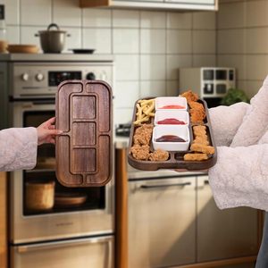 Plateau de service simple en bois d'acacia sans bol en céramique Plateau de service-15x8 compartiments divisés pour les collations au <span class=keywords><strong>jambon</strong></span> - Product Image 6