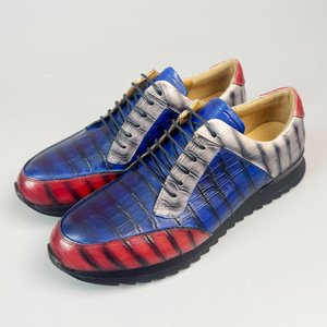 Chaussures décontractées pour hommes en cuir véritable, bout rond, lacets, couleurs mélangées, tendance mode, toutes saisons, semelle extérieure en caoutchouc, semelle intermédiaire en EVA - Product Image 3