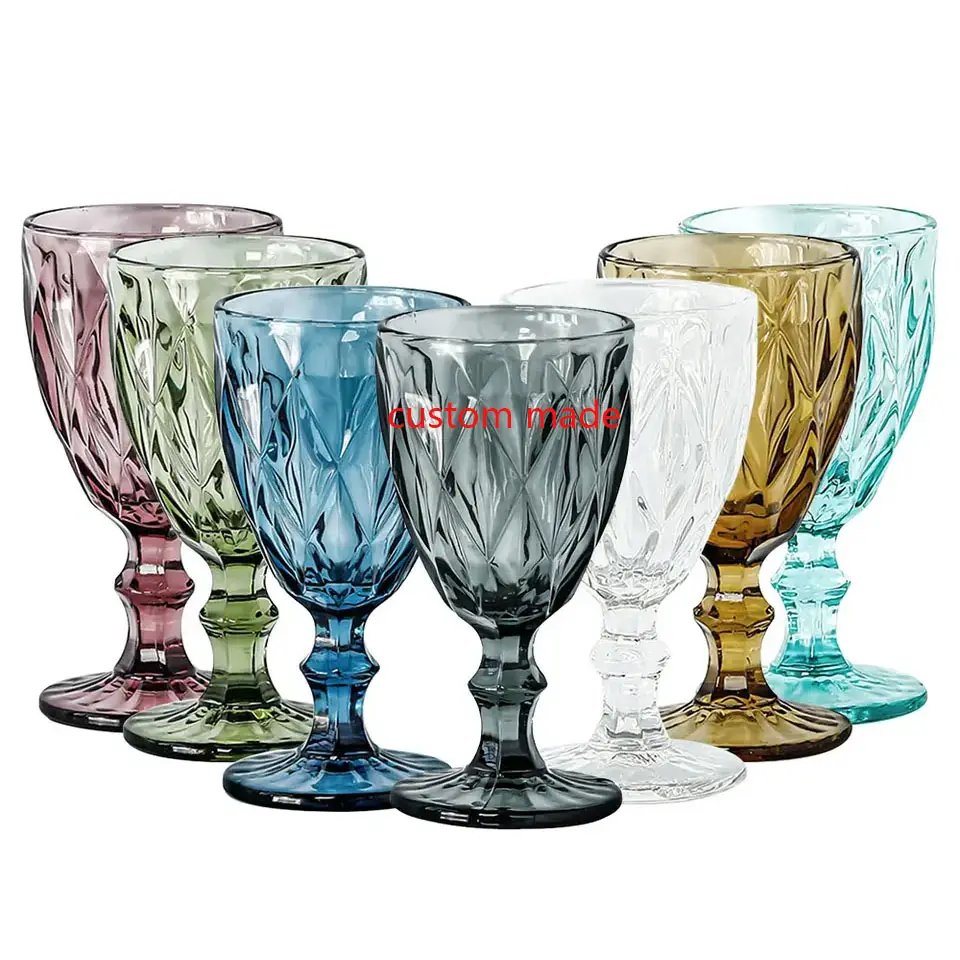 Wholesale Glassware Goblets Glass Wine Goblets Vintage Colored Decoration Clear Vintage Wedding Transparent Modern Red Glass