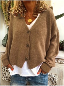Plussize 3XL mujer primavera otoño suéter tejido Casual suelto señora cárdigan prendas de punto manga larga botón Top abrigo Casual suéter - Product Image 5