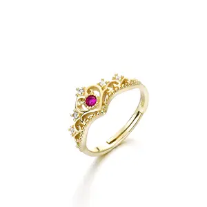 고품질 925 은 물자 18 k 금 보석 크라운 분홍색 다이아몬드 반지 기억에 남는 결혼 선물
