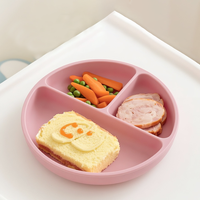 Assiette bébé en silicone anti-déversement résistante à la chaleur Eversou, 3 compartiments, plateau d'alimentation à ventouse pour tout-petits avec couvercle