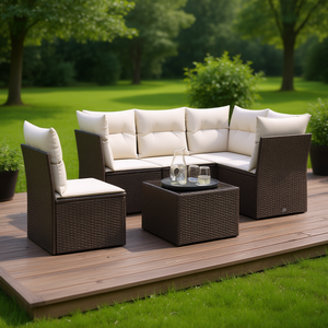 Modular Brown Pe Rattan Garden <b>Sofa</b> <b>Set</b> High Density Foam Cushions Outdoor Furniture Elegant Patio Use - Product Image 2