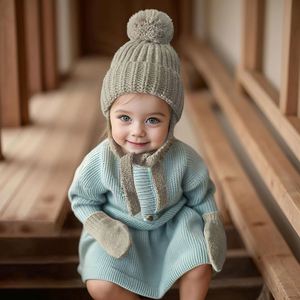 Ensemble <span class=keywords><strong>bonnet</strong></span> et gants pour bébé d'hiver en coton, <span class=keywords><strong>bonnet</strong></span> chaud pour enfants, bébé garçon fille, <span class=keywords><strong>bonnet</strong></span> pour nouveau-né, <span class=keywords><strong>bonnet</strong></span> de neige, cadeau - Product Image 2