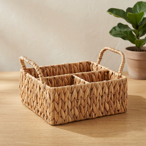 <b>Rectangular</b> Natural Water Hyacinth Storage <b>Basket</b> With Handles Multi Compartment Rustic Design For Home Organization - Product Image 4
