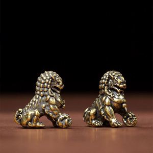 Antique Brass Lion Ornaments <b>Vintage</b> <b>Mini</b> Solid Lion Ball Tea Pet Ornaments Home Office Desktop Decoration - Product Image 6