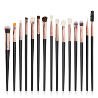 Pinceaux de maquillage professionnels de luxe de haute qualité, 15 pièces, en aluminium noir, vegan, avec étiquette privée, pour les yeux, les lèvres et le correcteur