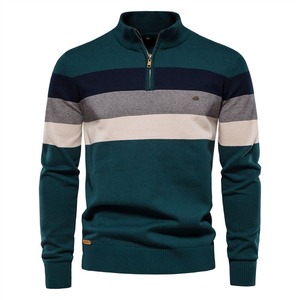 Customized Long Sleeve Knitted <strong>Sweater</strong> <strong>Mens</strong> Stripe Crew <strong>Turtle</strong> <strong>Neck</strong> Zipper up Pullover Knitted <strong>Men</strong> <strong>Sweater</strong> - Product Image 5
