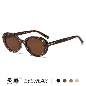 <b>T</b>-shaped Oval Sunglasses Black PC Frame UV400 Protection Unisex Fashionable <b>Cat</b> Eye Style - Product Image 3