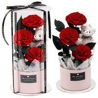 Bouquet de fleurs éternelles en rose véritable préservée, fait main, en seau cylindrique, pour la Saint-Valentin, décoration transfrontalière