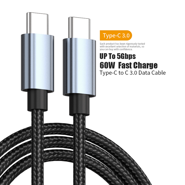 1M 2M 3M Nylon Braided USB C to Type C Cable 60W PD Fast Charging 3A High Speed Data Sync Cord for Mobile Phones Tablets Laptop