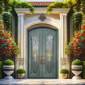 Puerta francesa de hierro forjado para entrada de casa con apertura lateral impermeable <span class=keywords><strong>elegante</strong></span> personalizada al por mayor - Product Image 6