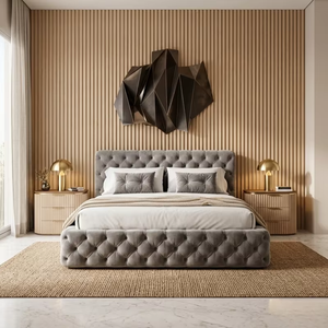 Base de Cama King Size de Terciopelo de Lujo, Moderna, Tapizada y Acolchada, con Cabecera y Soporte Resistente, <span class=keywords><strong>Mueble</strong></span> de Cama Doble - Product Image 2