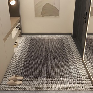 Tapis d'entrée rectangulaire moderne minimaliste à rayures géométriques, imitation cachemire, lavable à la main, pour hall d'entrée - Product Image 1