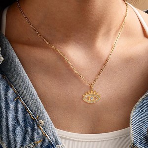 Fabricant de bijoux, collier personnalisé <span class=keywords><strong>avec</strong></span> pendentif œil <span class=keywords><strong>mal</strong></span>éfique, zircon, acier inoxydable, plaqué or 18 carats, marques de bijoux de créateurs - Product Image 2