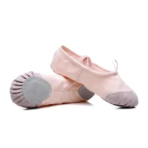 Zapatos planos de Ballet con suela de ante para niñas, calzado de lona rosa, gran oferta, venta al por mayor