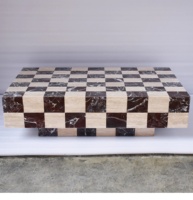 Table basse carrée en travertin de luxe et marbre naturel Rosso Levanto de haute qualité avec design en damier, style moderne