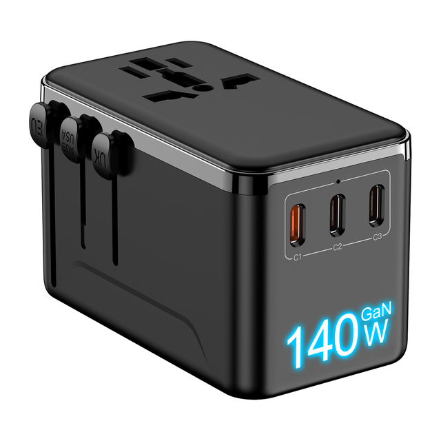 HL-A03-PQ140W Universal Adapter Travel Quick Charge GaN Super Fast Charge Plug International Travel Adapter