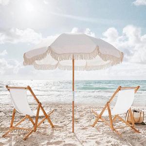 Sombrillas de playa con borlas Boho Madera Nueva Zelanda Lujo Vintage Venta al por mayor Australia Flecos Sun Outdoor Pole Canvas - Product Image 1