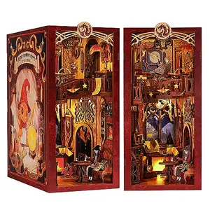 Cutebee Handgemaakte Cadeau 3d Houten Puzzel Boekenplank Decor Diorama Speelgoed Diy Boek Hoekkit Met Led Licht Boek Hoekje Miniatuur Kit