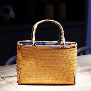July 7th Bamboo Woven <b>Handbag</b> Natural Color <b>Medium</b> Size Chinese Style Storage Basket For Daily Use - Product Image 1