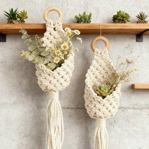 Cesta Colgante de Algodón Tejido Estilo Bohemio, Bolsa de Red Ovalada con Diseño de Dibujos Animados Estilo Europeo para Decoración de Jardín e Interiores - Product Image 2