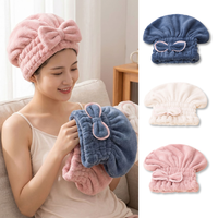 Turban séchant pour cheveux en velours corail, bonnet absorbant épais rose avec nœud, serviette de douche à séchage rapide, bonnet absorbant l'eau pour cheveux secs